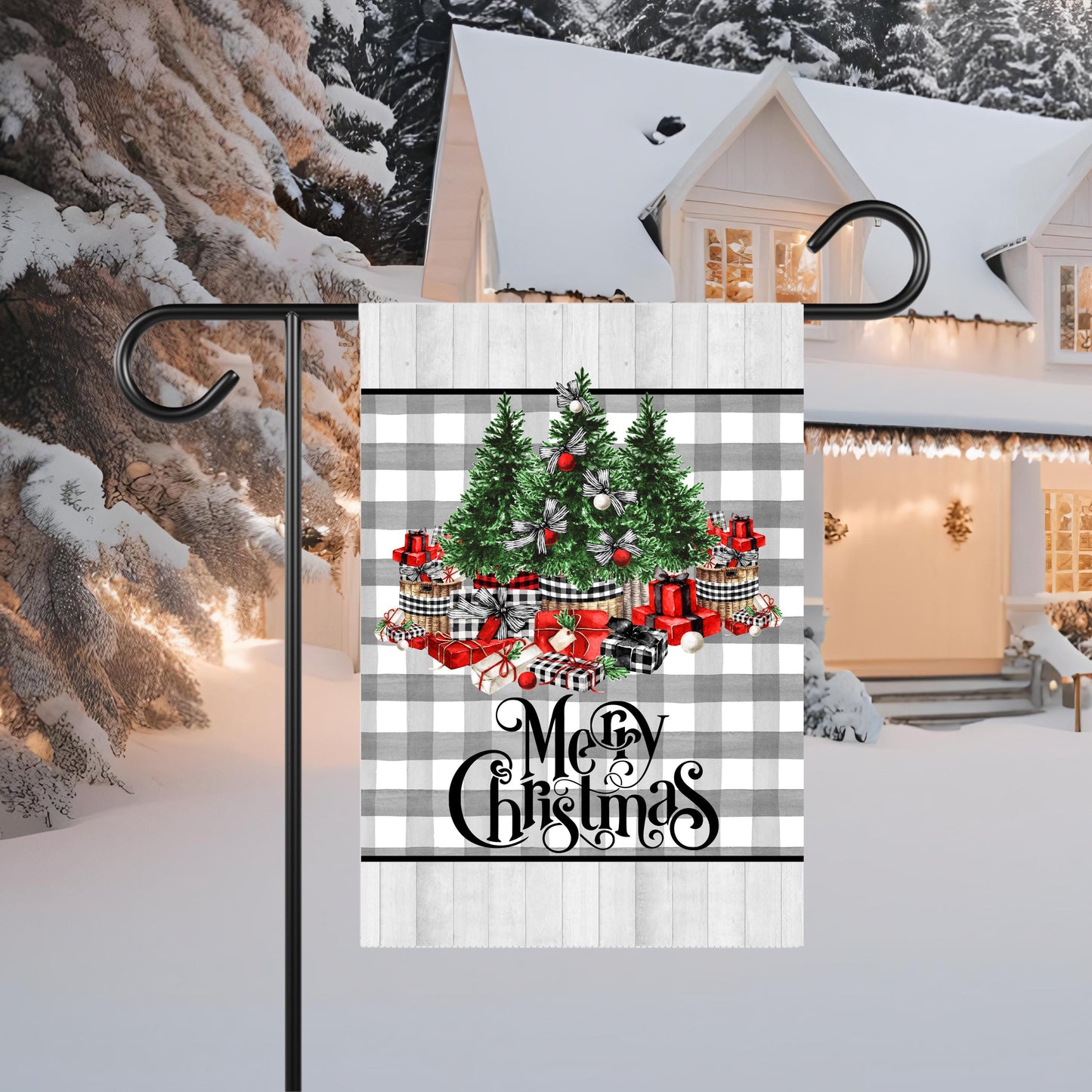 Double-Sided Buffalo Plaid Christmas Garden Flag - 12x18 Inch Holiday Decor
