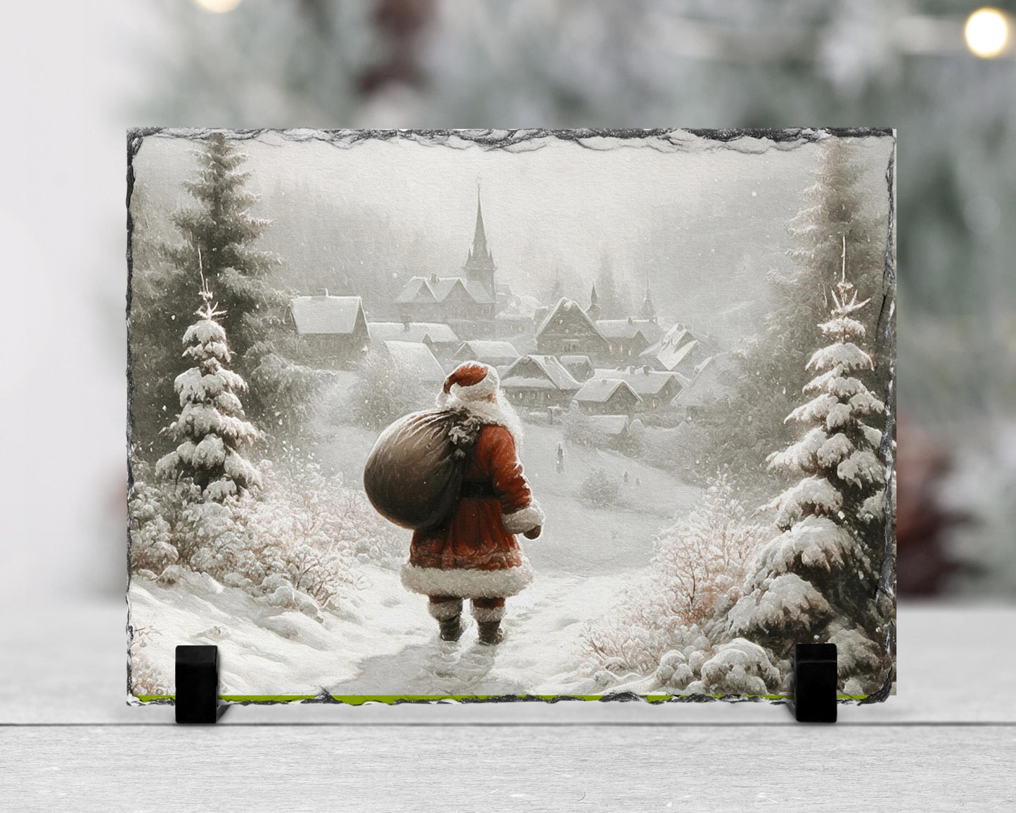 Vintage Village Santa Slate, Snowy Path Christmas Scene, Gift for Santa Lovers