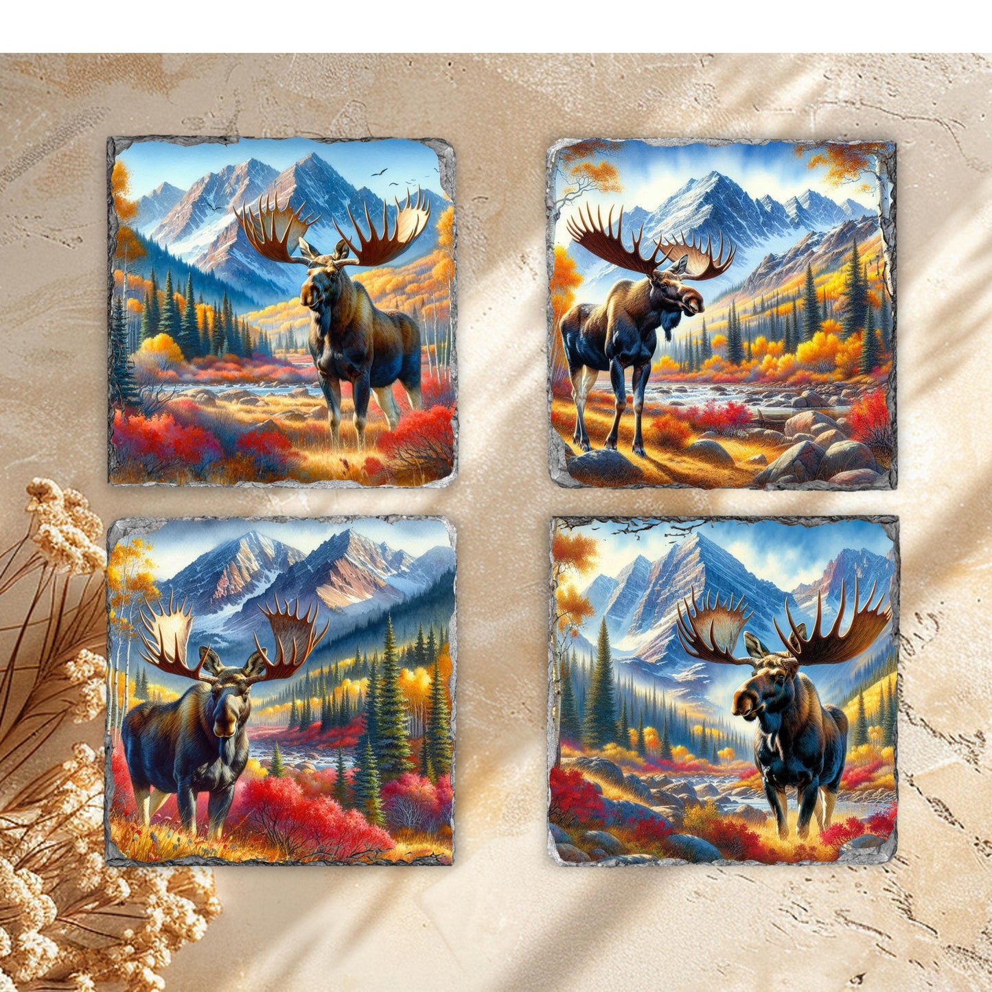 Slate Coaster Featuring Moose in Autumn Mountain Valley Ideal Gift for Nature Enthusiasts