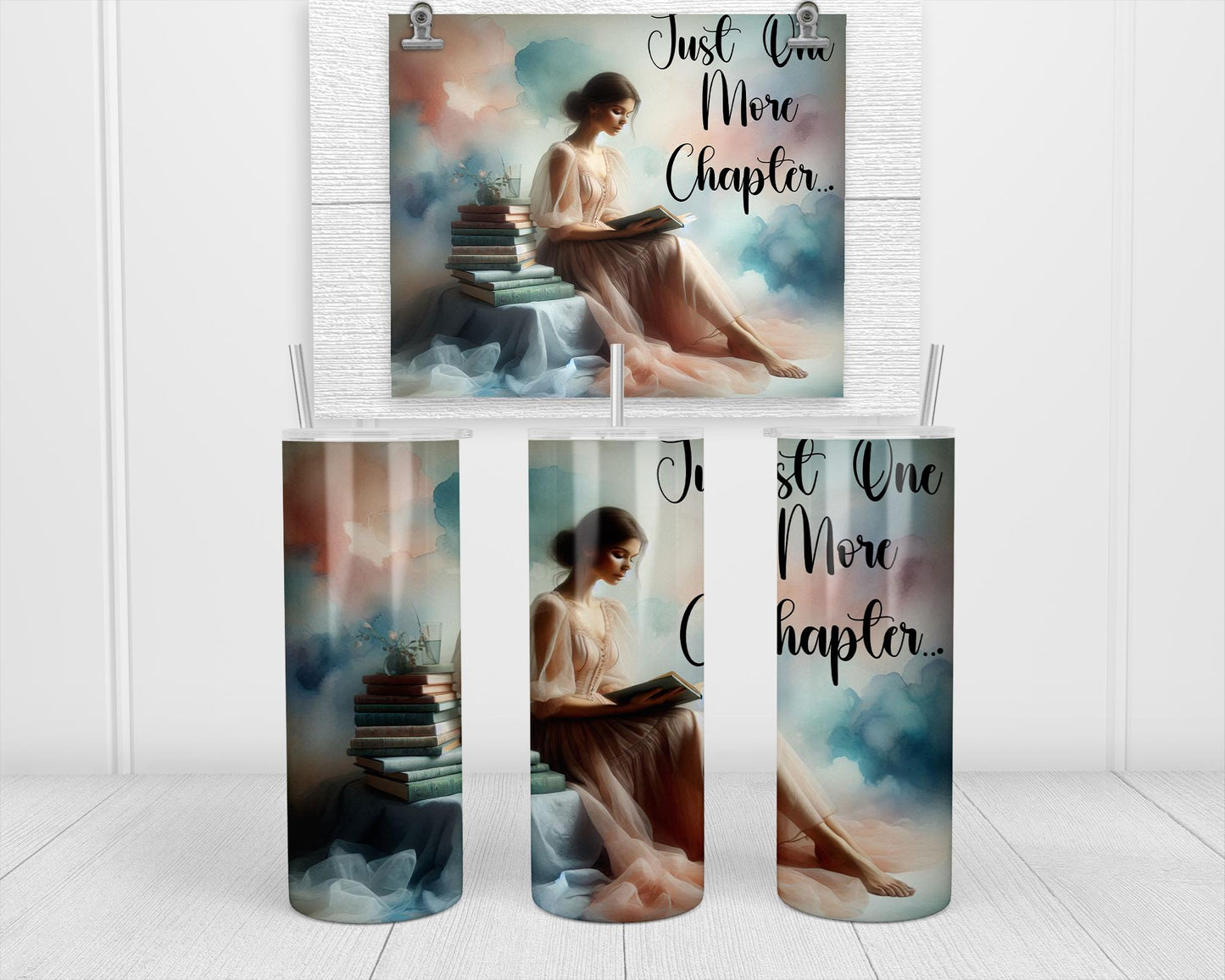 Just One More Chapter Tumbler, Unique Gift for Readers, Whimsical Tumbler, Elegant Book Lover Accessories, Durable Travel Mug, Bookworm
