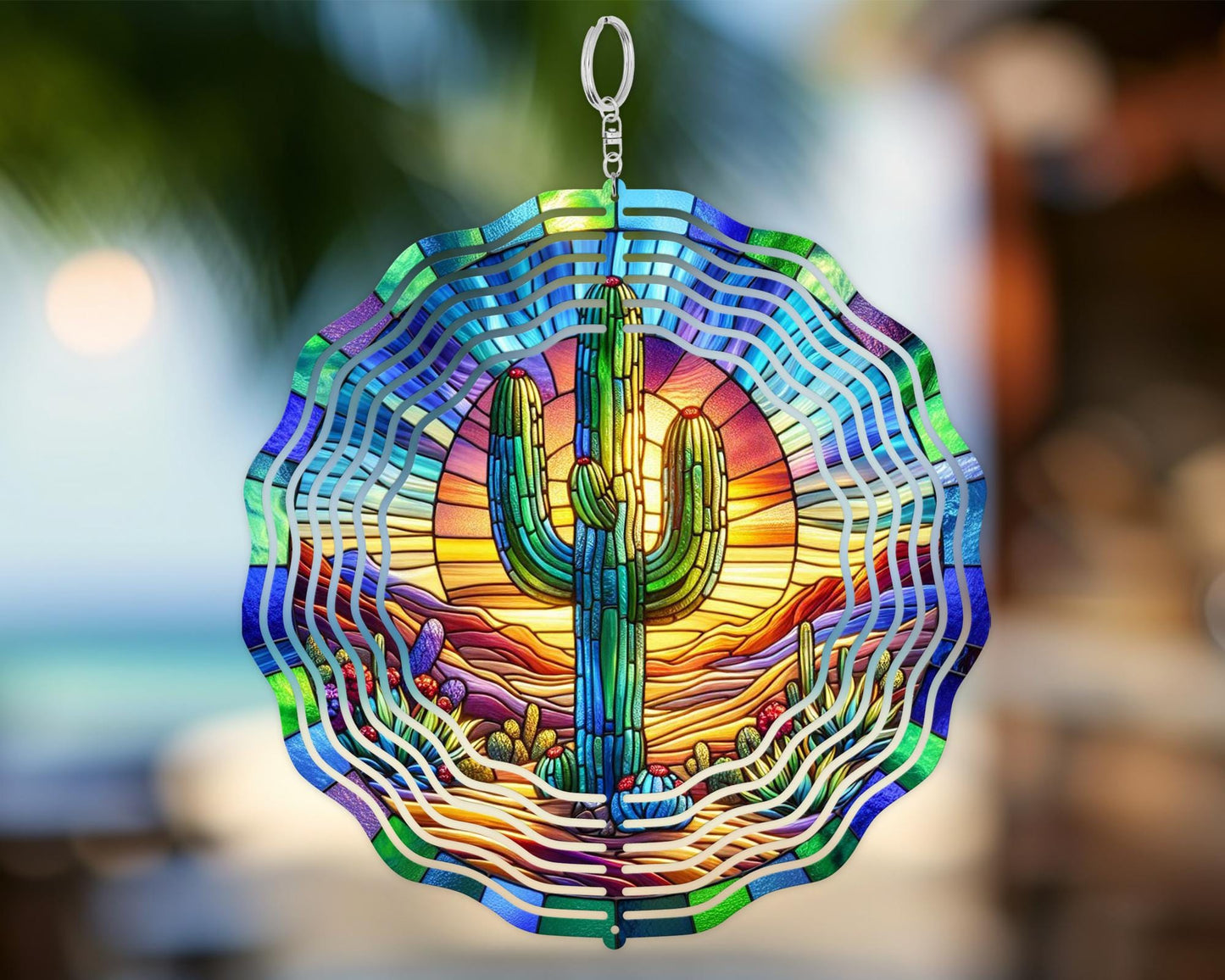 Colorful Saguaro Cactus Desert Sunset Wind Spinner, Unique Gifts for Men, State Pride Kinetic Art, Hanging Patio Decor, State Flower Garden