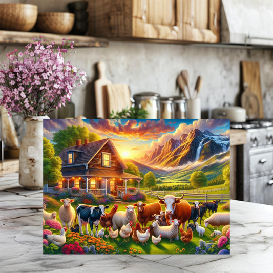 Tempered Glass Cutting Board - Mountain Farm Life Design Rustic Kitchen Art  Homestead Gift