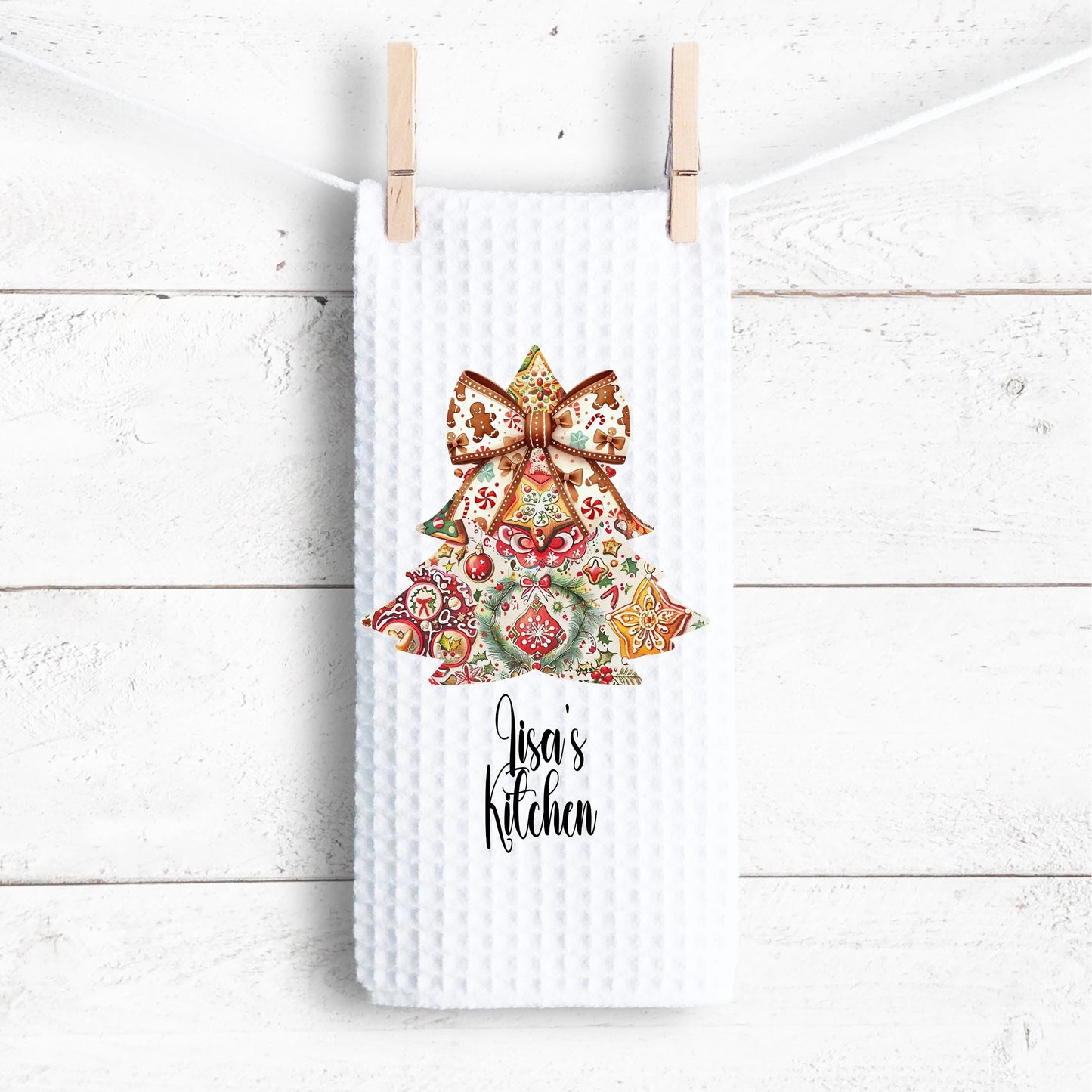 Personalized Gingerbread Man Kitchen Towel - Festive Waffle Weave Decor for Christmas