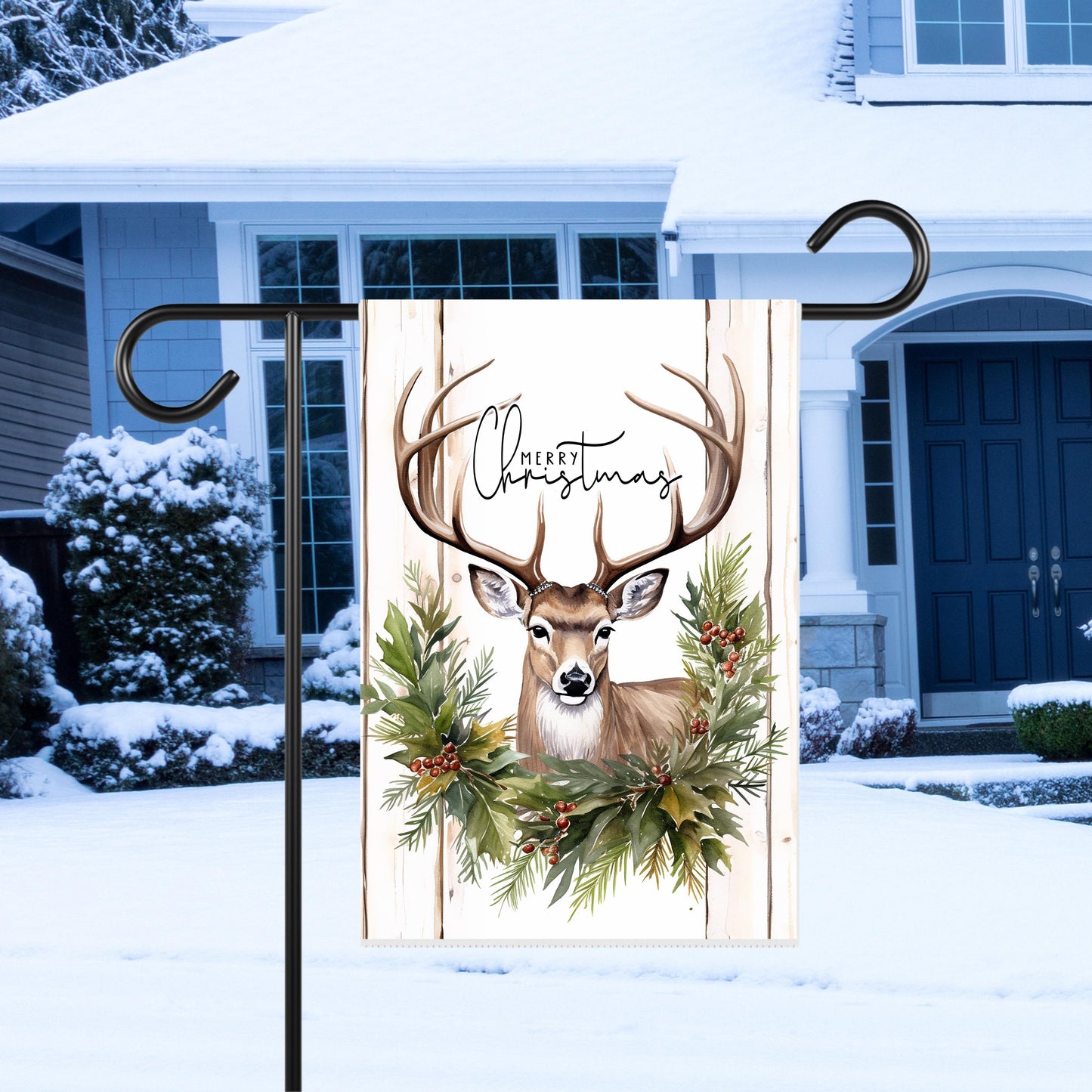Woodland Merry Christmas Garden Flag - 12x18 Inch Holiday Outdoor Decor