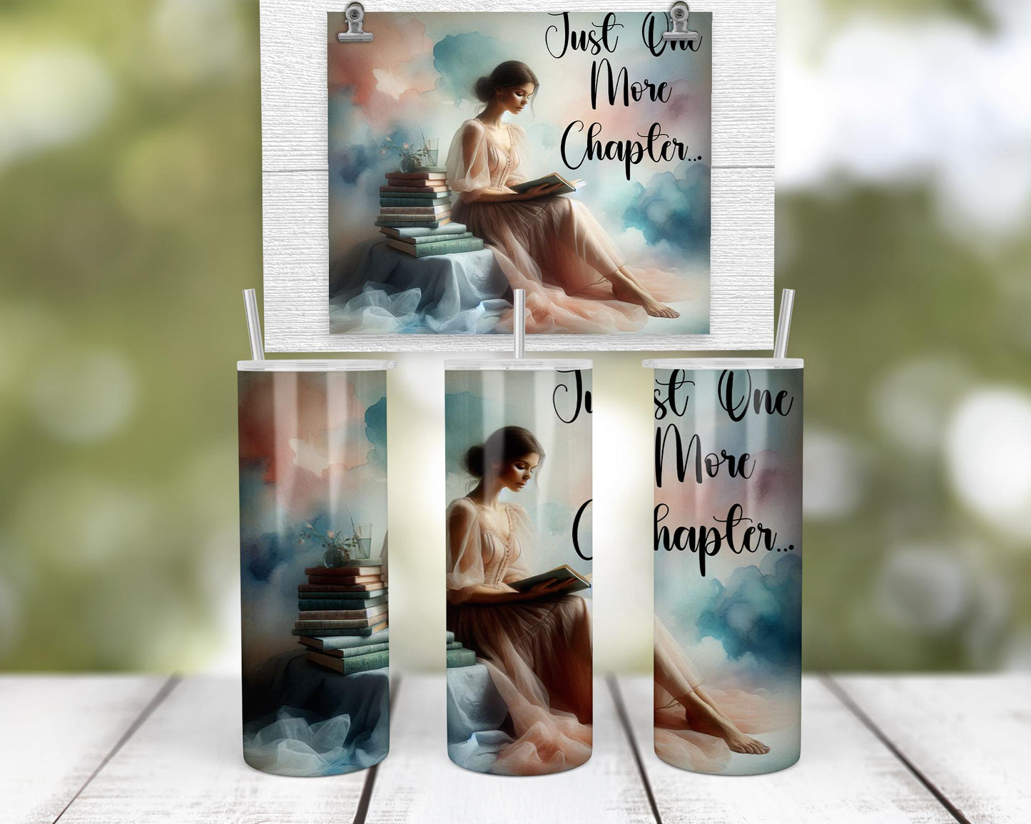 Just One More Chapter Tumbler, Unique Gift for Readers, Whimsical Tumbler, Elegant Book Lover Accessories, Durable Travel Mug, Bookworm