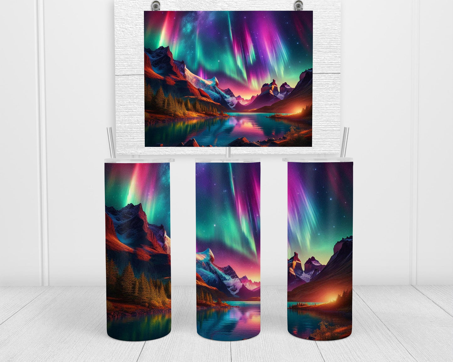 Northern Lights Tumbler - 20oz 30oz Aurora Borealis Design Unique Nature Lover Gift Woodland Drinkware