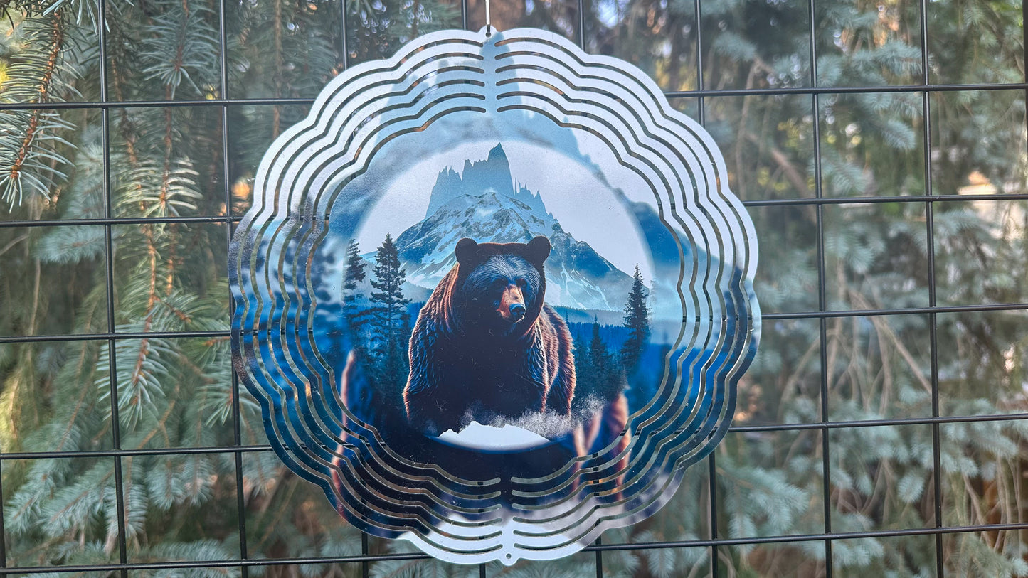 3D Bear in the Mountains Wind Spinner - 10-Inch Outdoor Decor