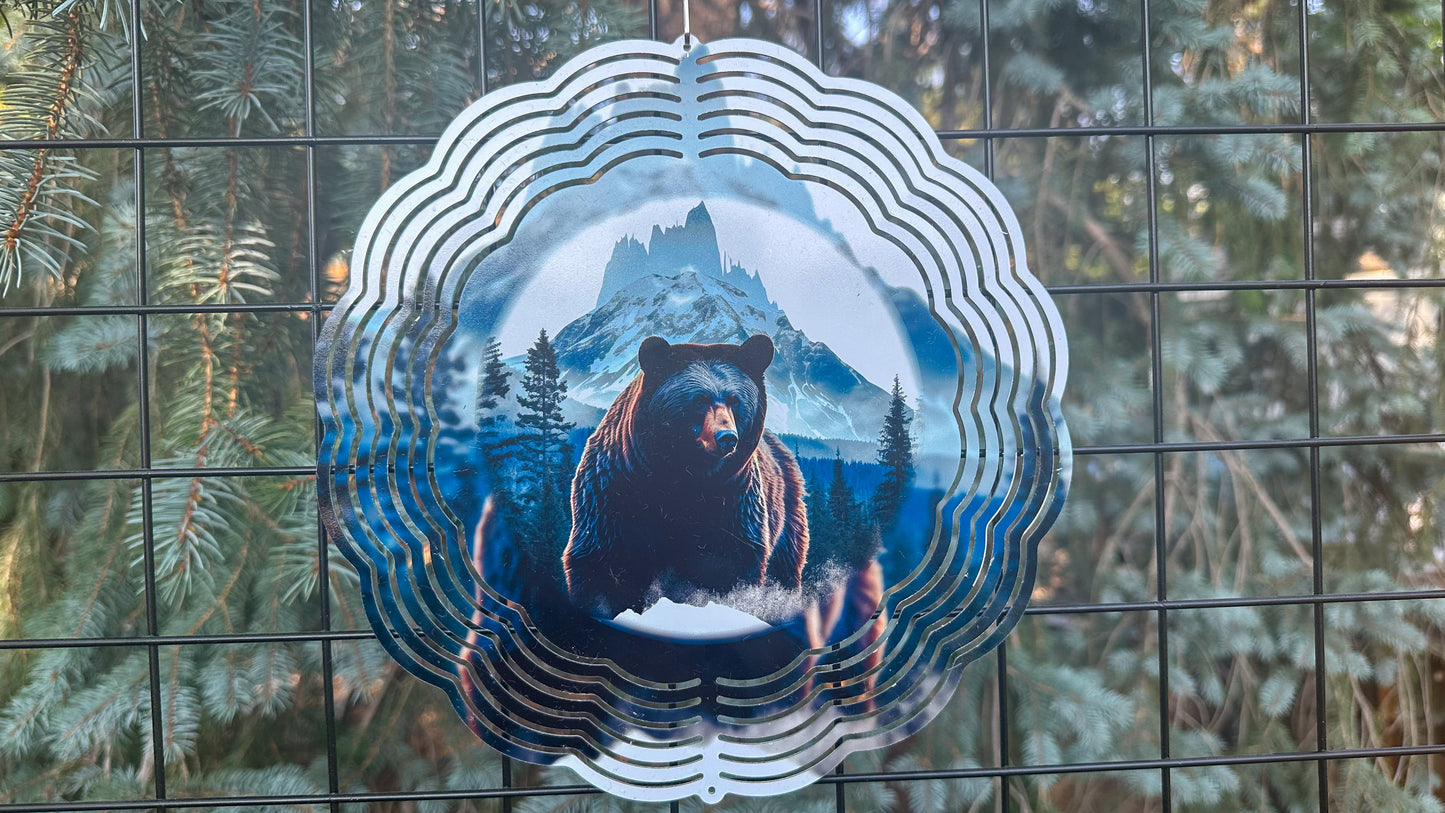 3D Bear in the Mountains Wind Spinner - 10-Inch Outdoor Decor