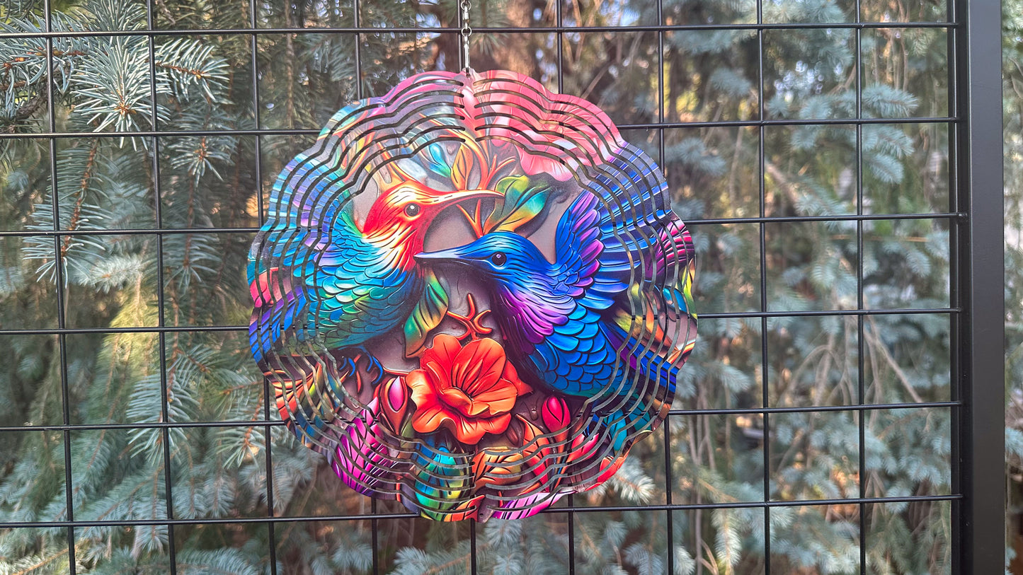 Colorful Hummingbird 3D Wind Spinner, 10' Wind Spinner