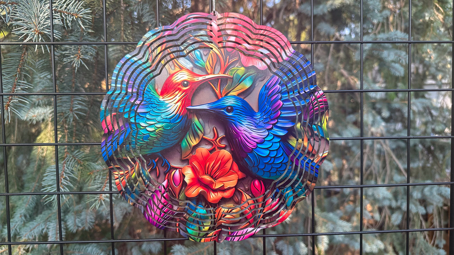 Colorful Hummingbird 3D Wind Spinner, 10' Wind Spinner