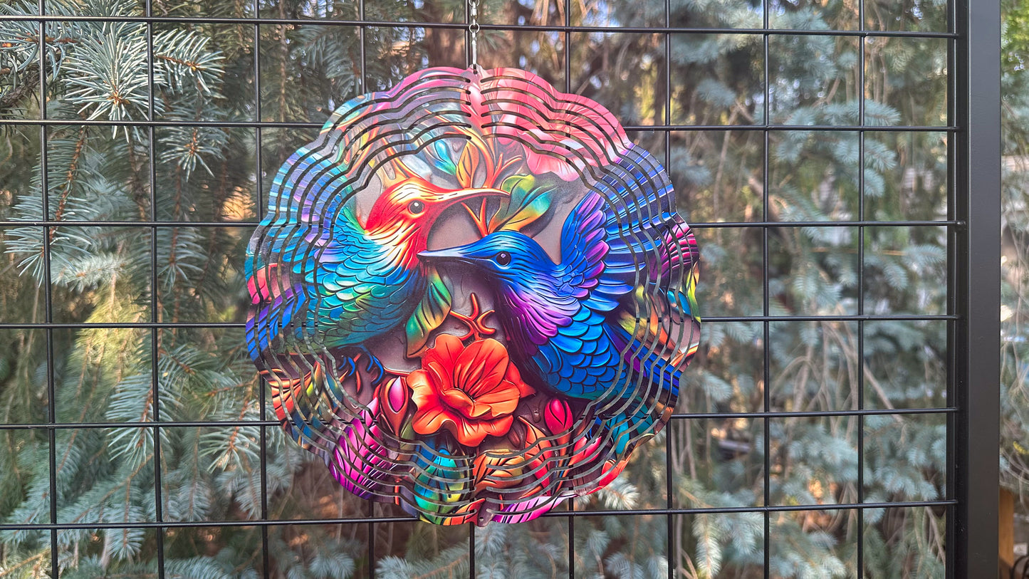 Colorful Hummingbird 3D Wind Spinner, 10' Wind Spinner