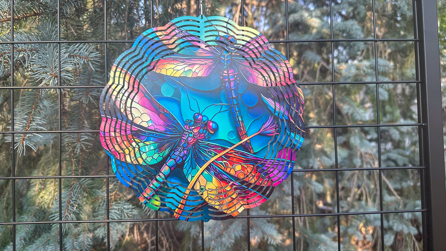 Colorful 10 Dragonfly 3D Wind Spinner Eye-Catching Garden Decor