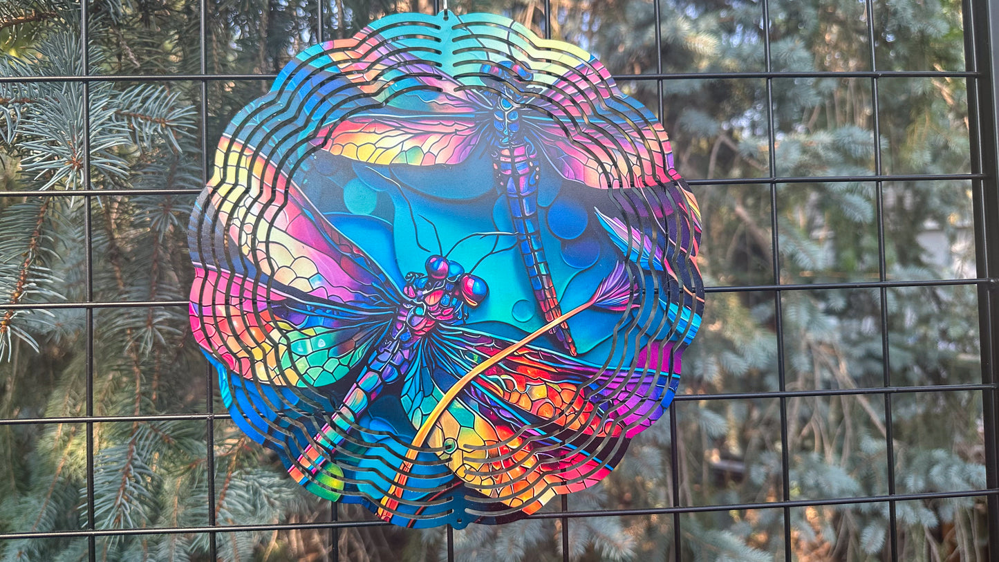 Colorful 10 Dragonfly 3D Wind Spinner Eye-Catching Garden Decor