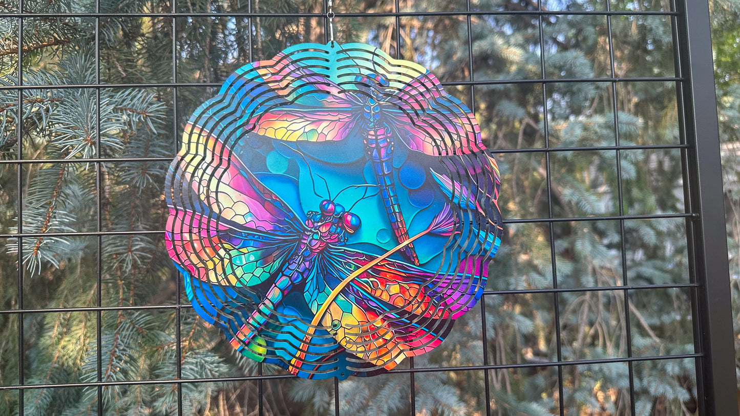 Colorful 10 Dragonfly 3D Wind Spinner Eye-Catching Garden Decor