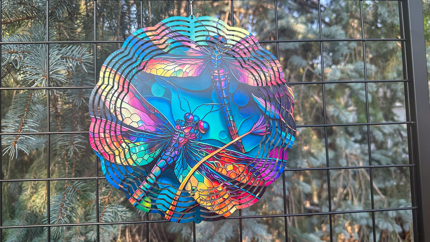 Colorful 10 Dragonfly 3D Wind Spinner Eye-Catching Garden Decor