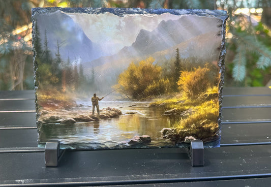 Fly Fisherman Slate Decorative Plaque for River Enthusiasts