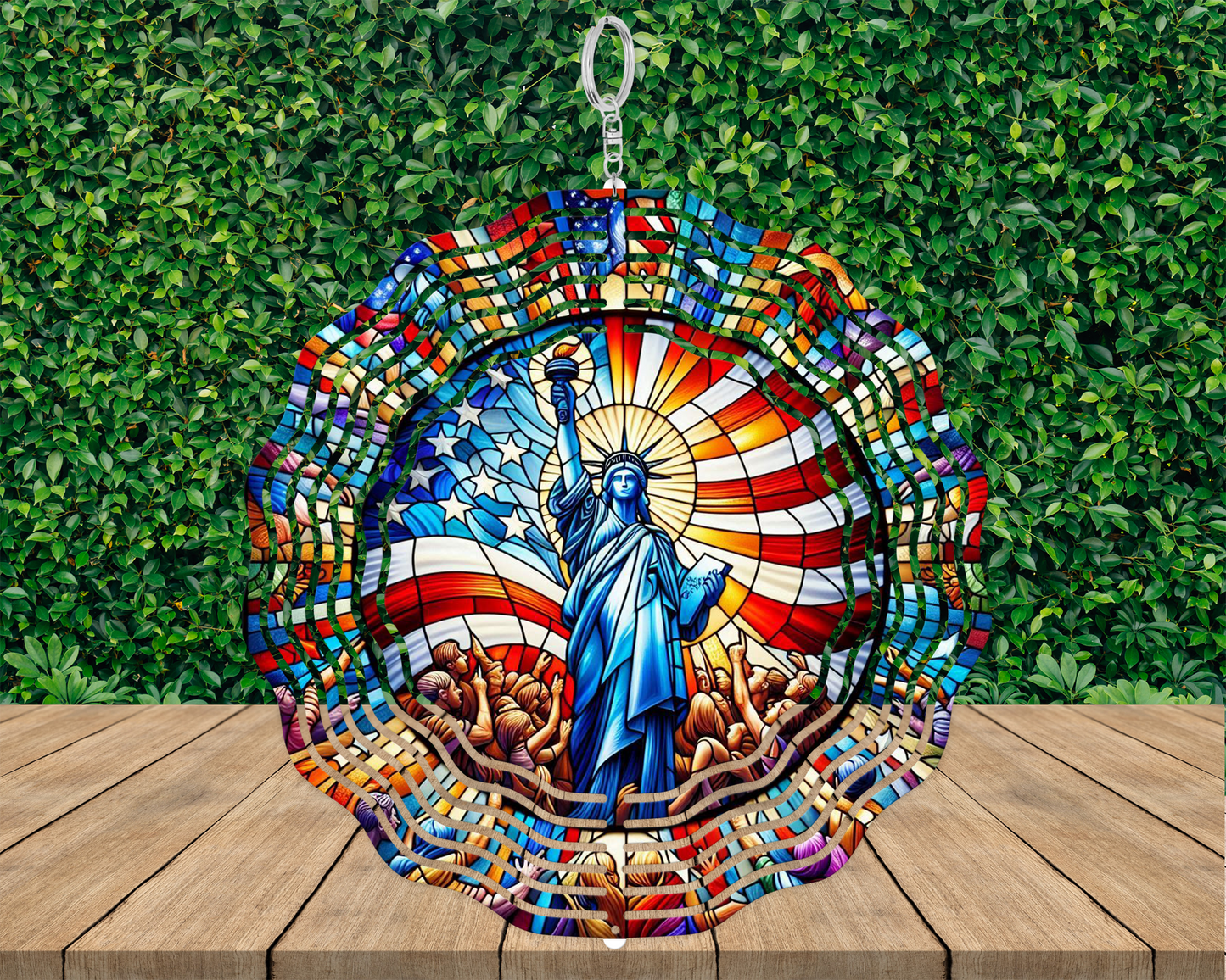 USA Flag Backdrop Spin Art - Liberty Statue Wind Spinner