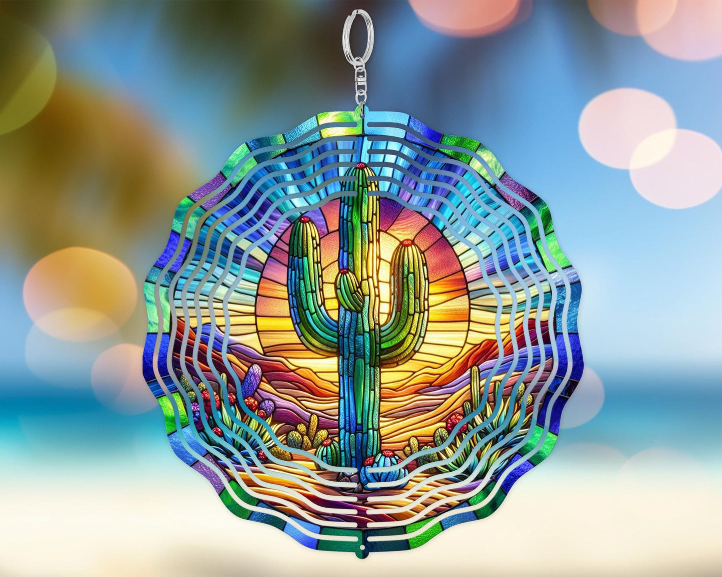 Colorful Saguaro Cactus Desert Sunset Wind Spinner, Unique Gifts for Men, State Pride Kinetic Art, Hanging Patio Decor, State Flower Garden