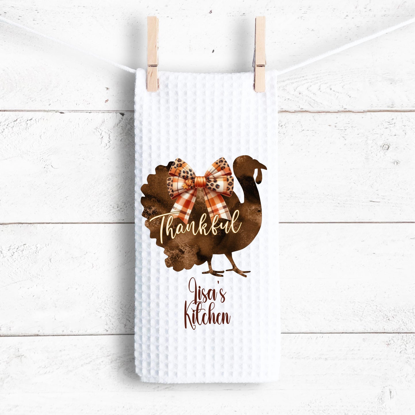 Personalized Thankful Turkey Fall Decor Towel - 16x24 Waffle Weave