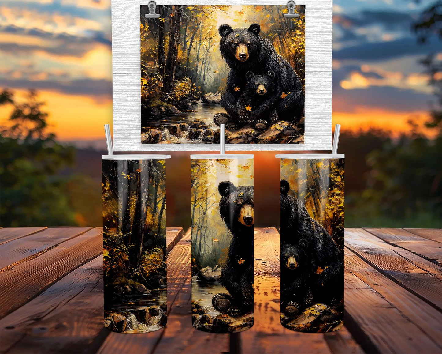 Rustic Black Bear Tumbler - Ideal Travel Cup for Wildlife Lovers Autumn Adventures