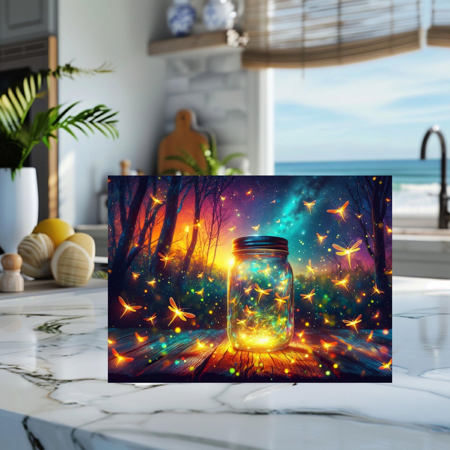 Firefly Mason Jar Glass Cutting Board, Nature-Inspired Housewarming Gift,