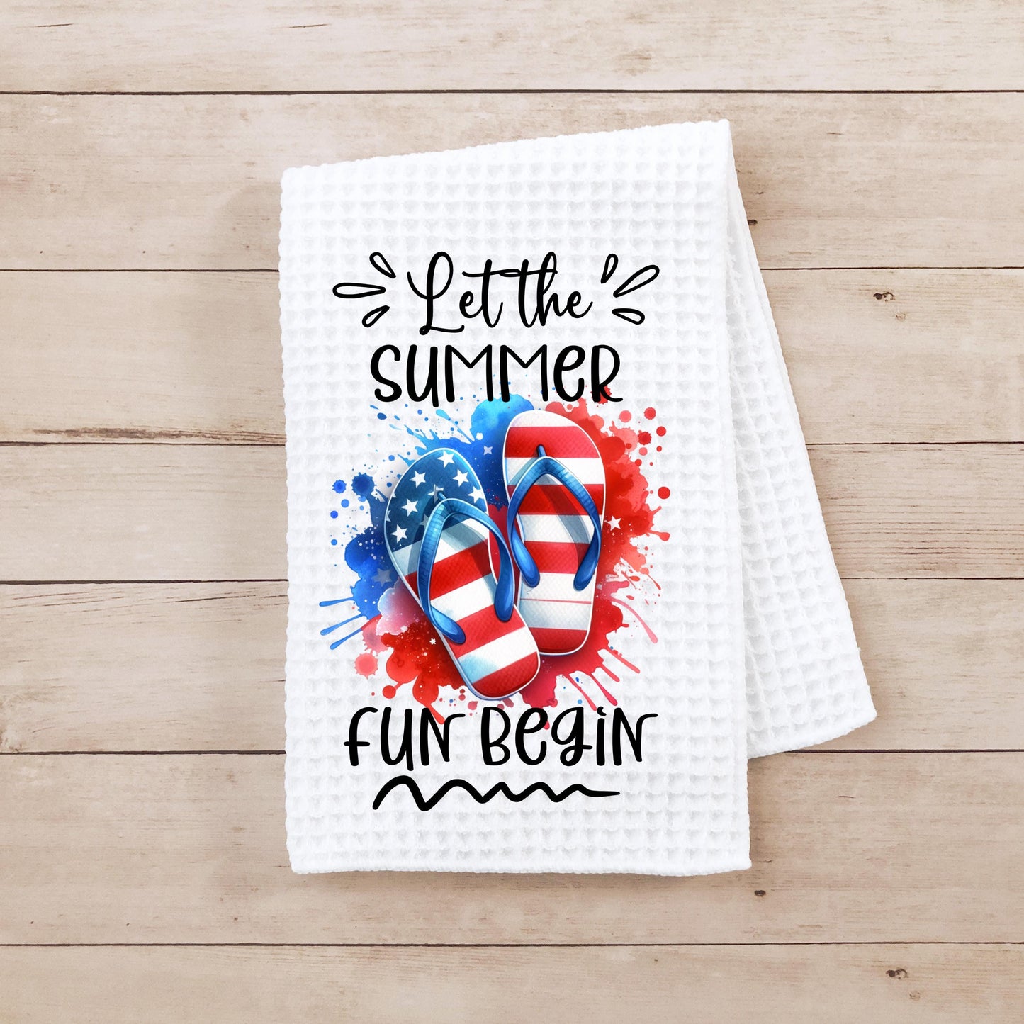 Patriotic Flip Flops Quote Waffle Weave Towel, Summer Fun Decor, Unique Hostess Gift