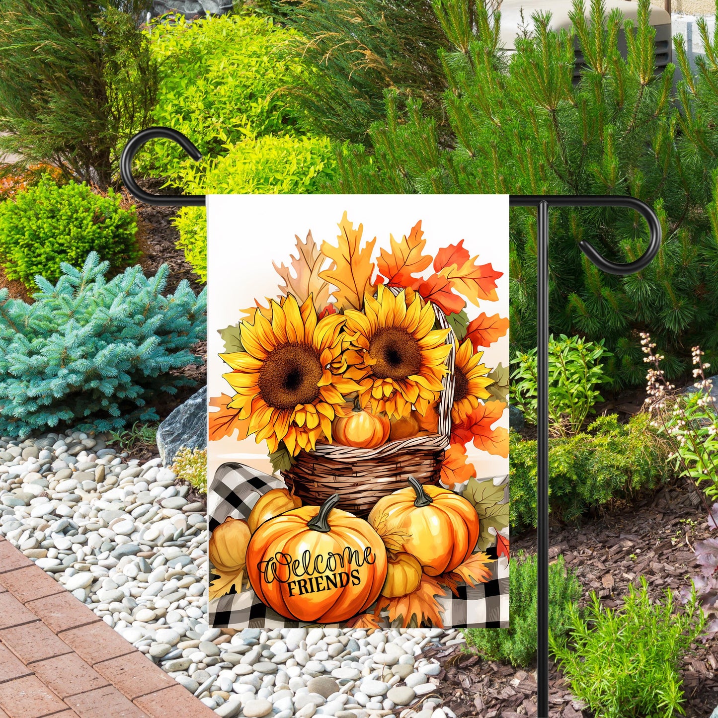 Double-Sided Sunflower Garden Flag 12x18 Inch Pumpkins Welcome Friends for Fall Decor