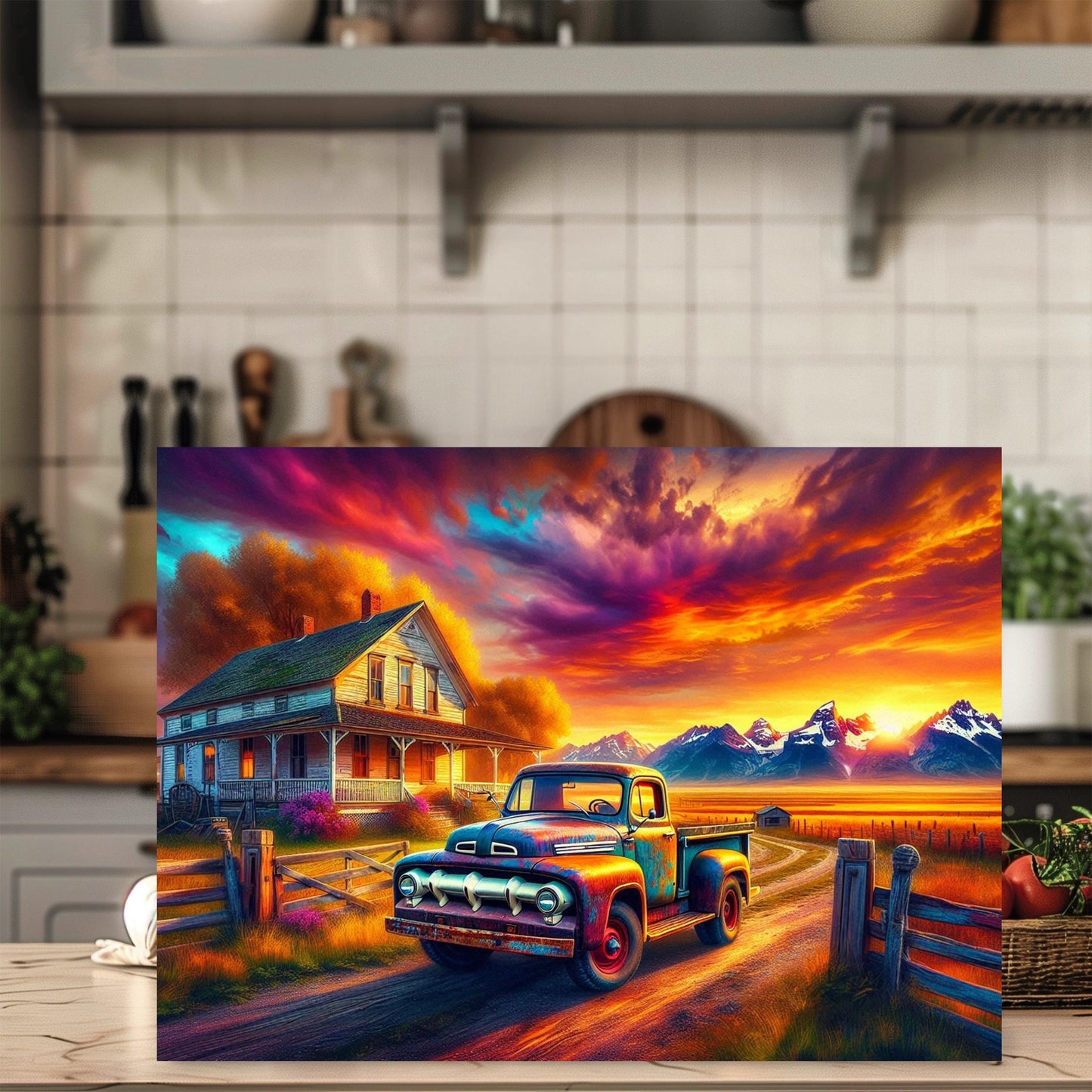 Sunset Mountain Farm Rustic Cutting Board - Charming Kitchen Decor Ideal Homestead Gift