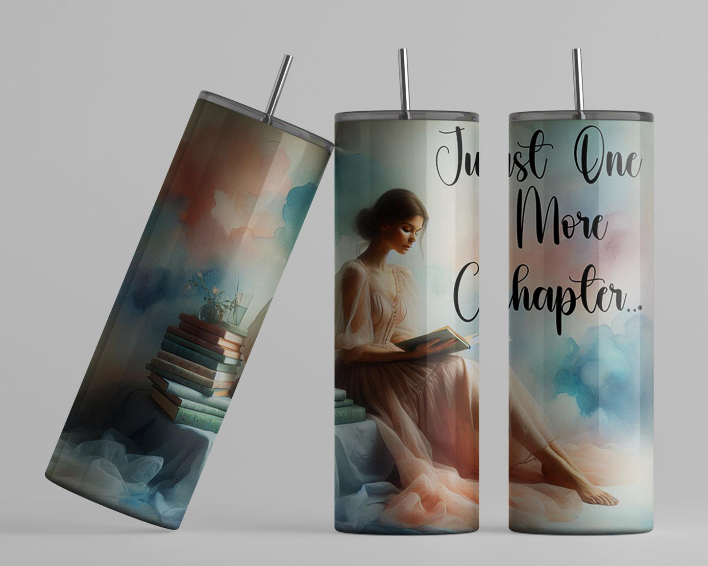 Just One More Chapter Tumbler, Unique Gift for Readers, Whimsical Tumbler, Elegant Book Lover Accessories, Durable Travel Mug, Bookworm