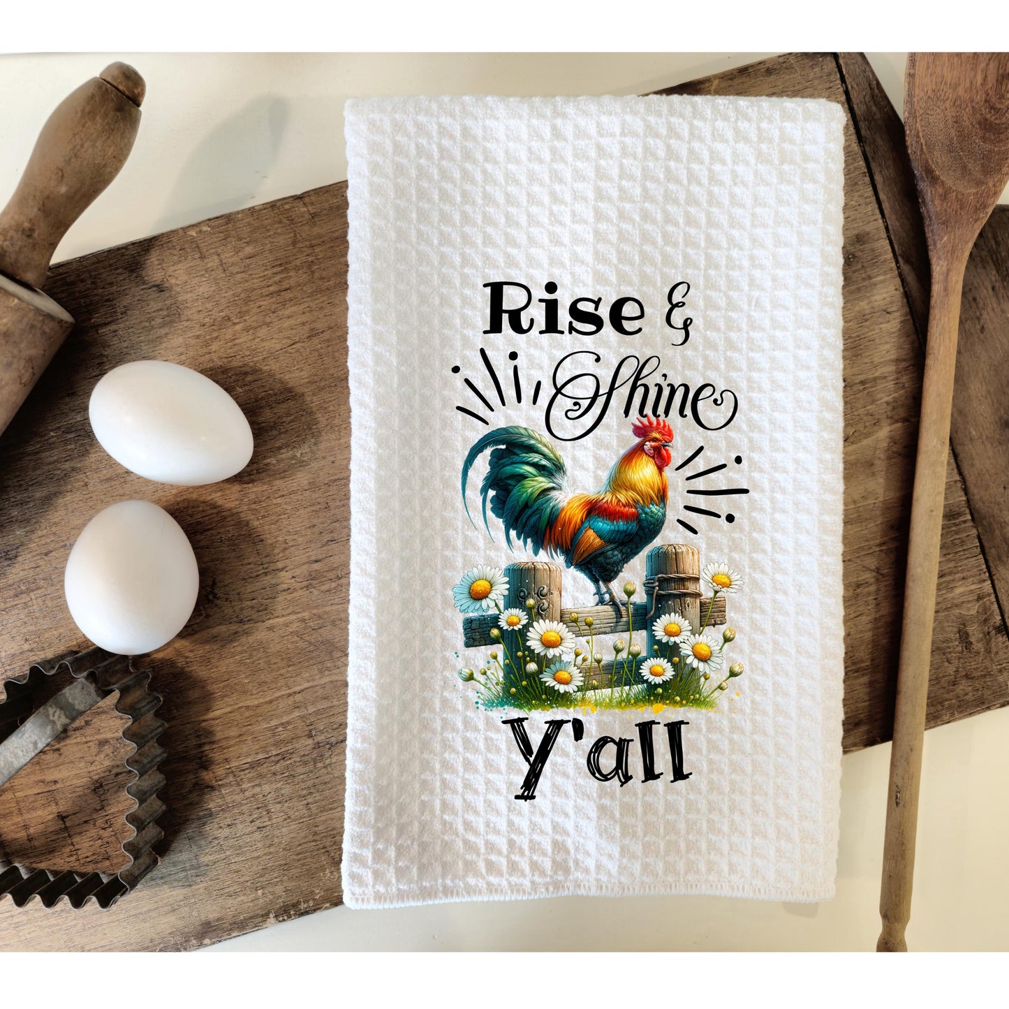 Chicken and Daisies Waffle Weave Towel, Unique Gifts for Chicken Lovers, Fun Kitchen Decor, Rise Shine Decor, Charming Towel, Hostess Gift