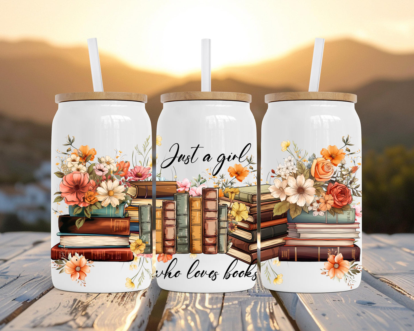 Book Lover Tumbler Gift, 16oz Stainless Steel Insulated Cup with Boho Flowers, Just A Girl Who Loves Books, Bookworm Gift, Book Decor Mug