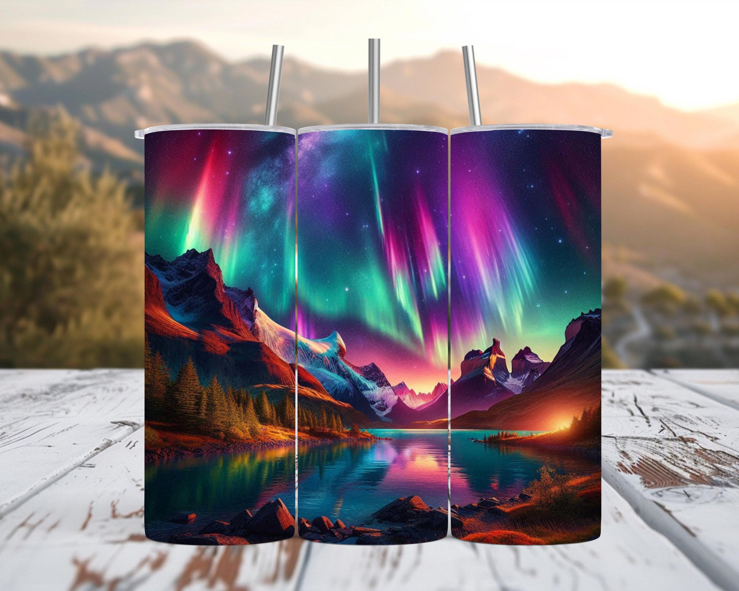 Northern Lights Tumbler - 20oz 30oz Aurora Borealis Design Unique Nature Lover Gift Woodland Drinkware