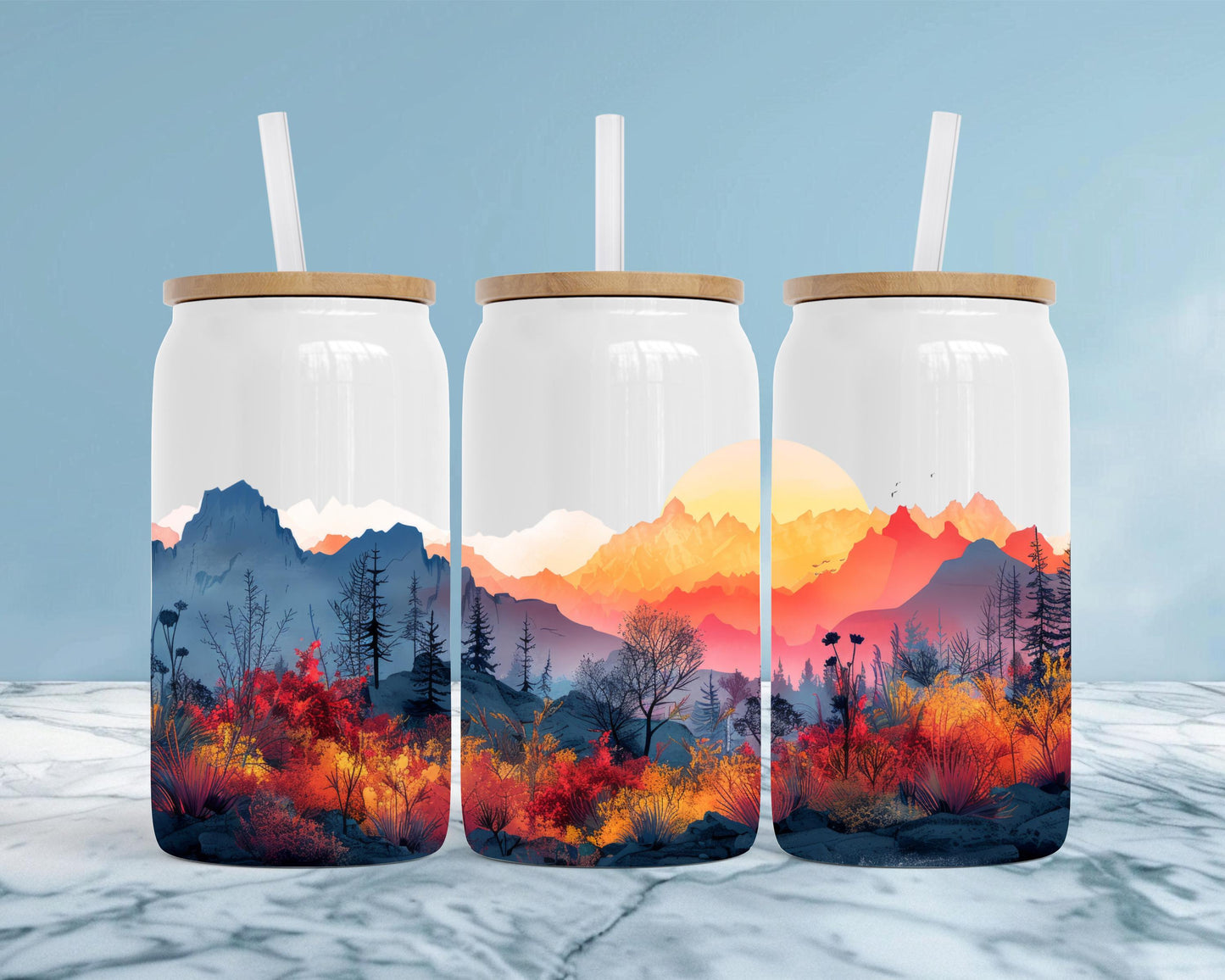 Autumn Mountain Sunset 16oz Soda Can, Fall Gift for Her, Travel Tea Cup