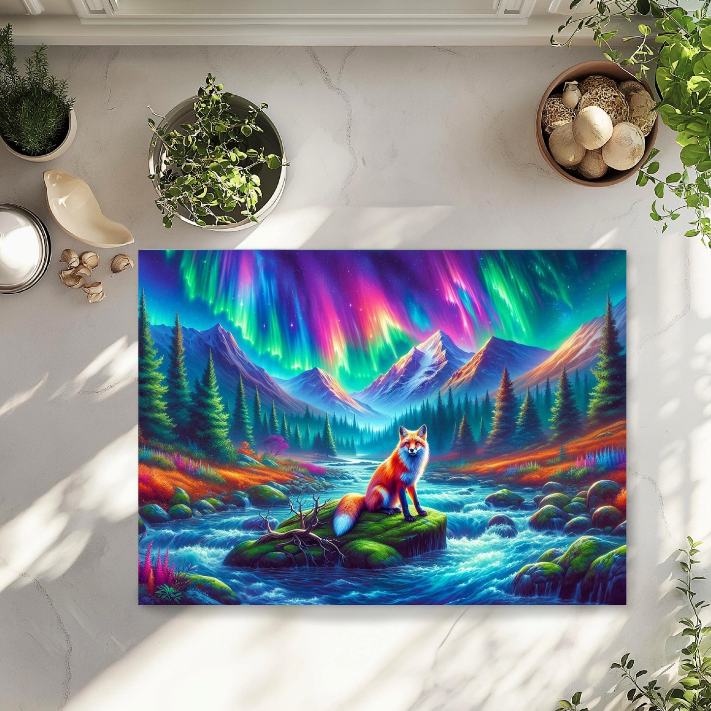 Vibrant Fox Cutting Board - 11x15 Inch Tempered Glass Mountain Valley Design