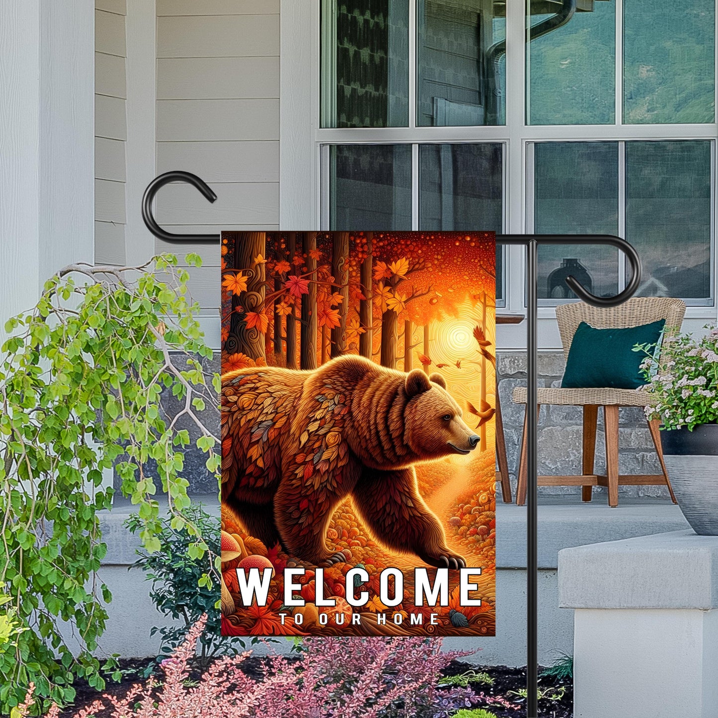 Fall Garden Flag Featuring Brown Bear - Nature-Inspired Outdoor Decor