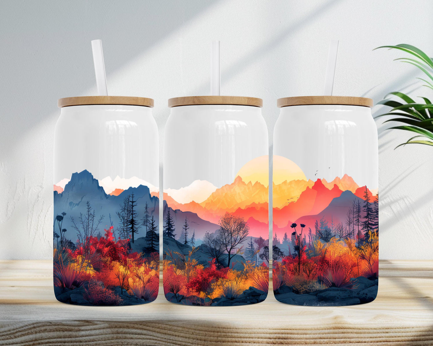 Autumn Mountain Sunset 16oz Soda Can, Fall Gift for Her, Travel Tea Cup