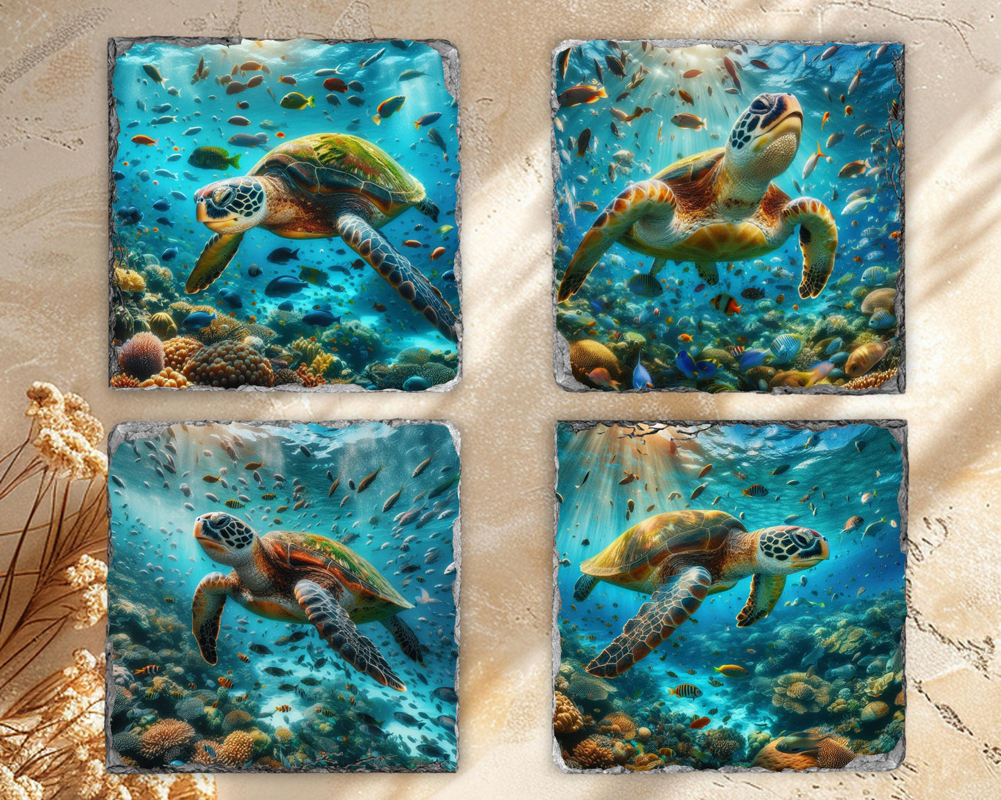 Ocean Slate Coaster Set - Beach House Drinkware Gift for Coastal Decor