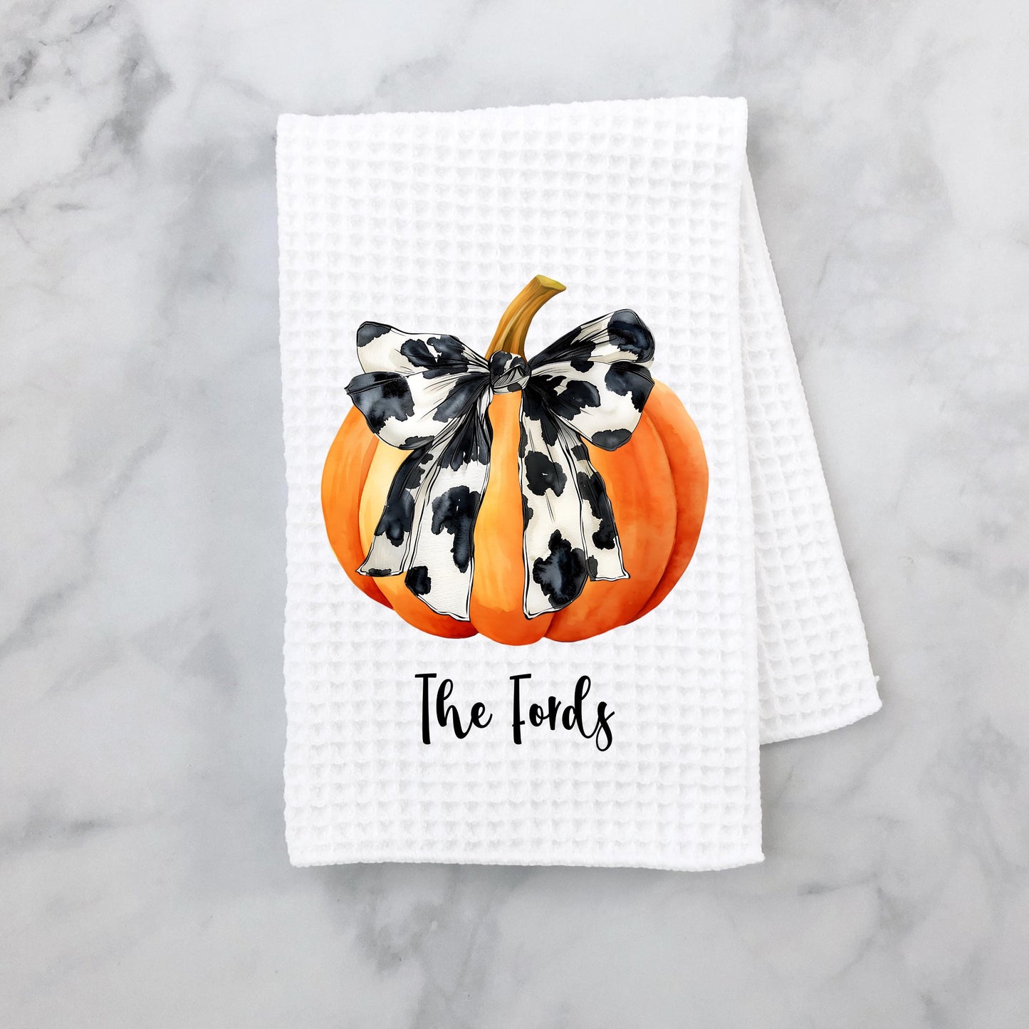 Farmhouse Pumpkin Waffle Weave Towel, Personalized Pumpkin Towel, Unique Hostess Gift