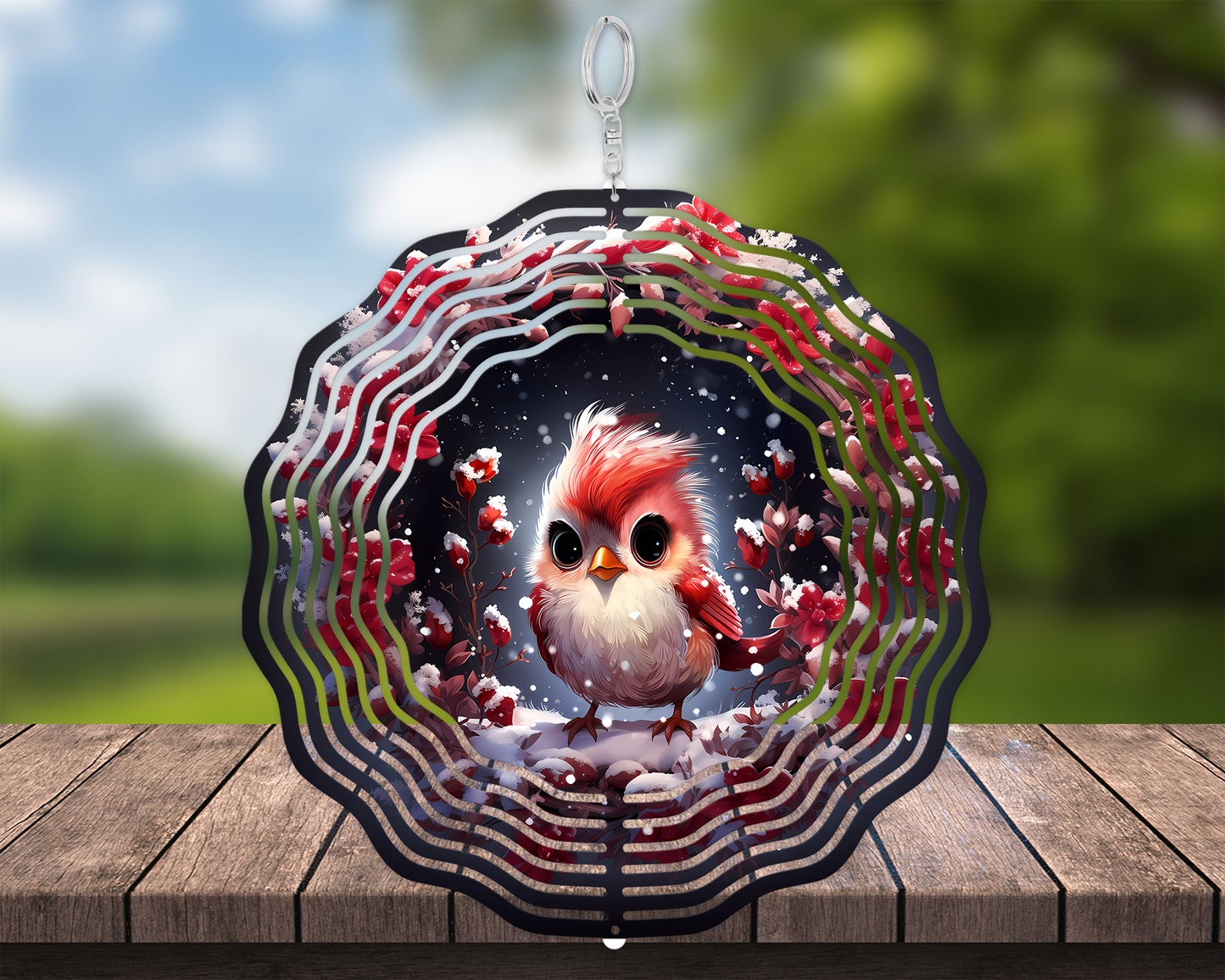 Baby Cardinal Wind Spinner, Bird Lover Gift, Unique Gifts for Mothers Day, Double Sided Wind Spinner, Yard or Porch Decor, Housewarming Gift