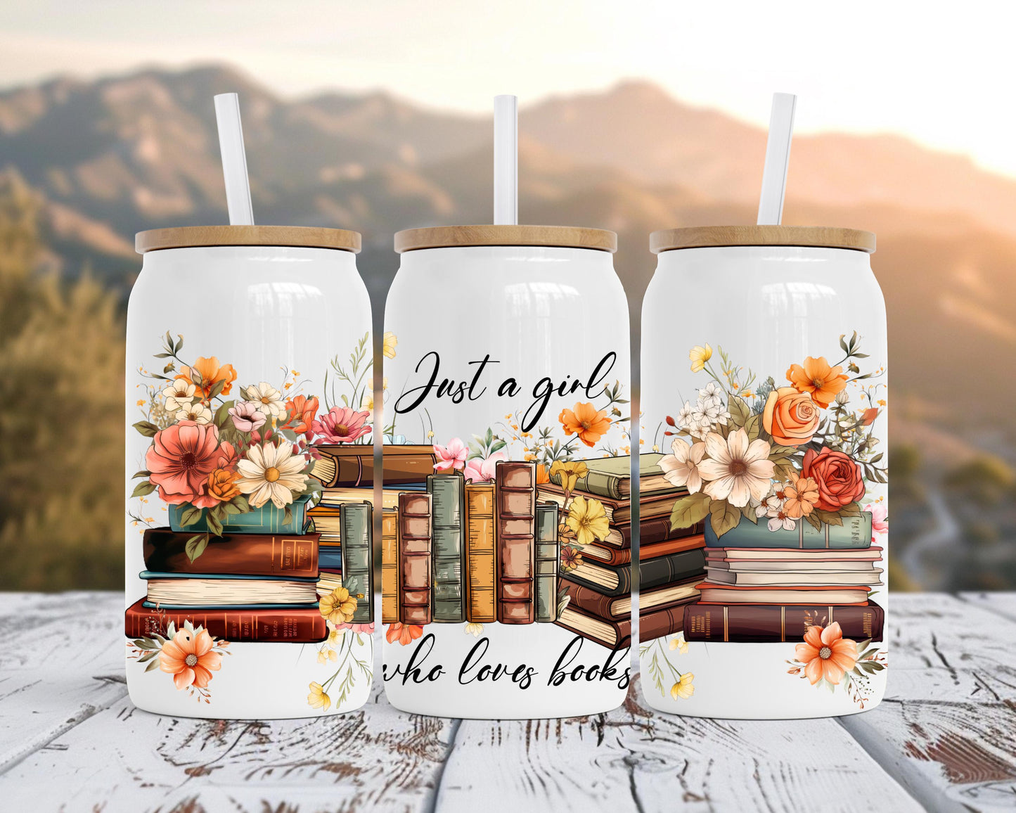 Book Lover Tumbler Gift, 16oz Stainless Steel Insulated Cup with Boho Flowers, Just A Girl Who Loves Books, Bookworm Gift, Book Decor Mug