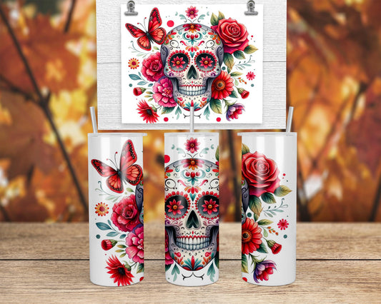 Glow-in-the-Dark Sugar Skull Tumbler - Unique Spooky Chic Gift