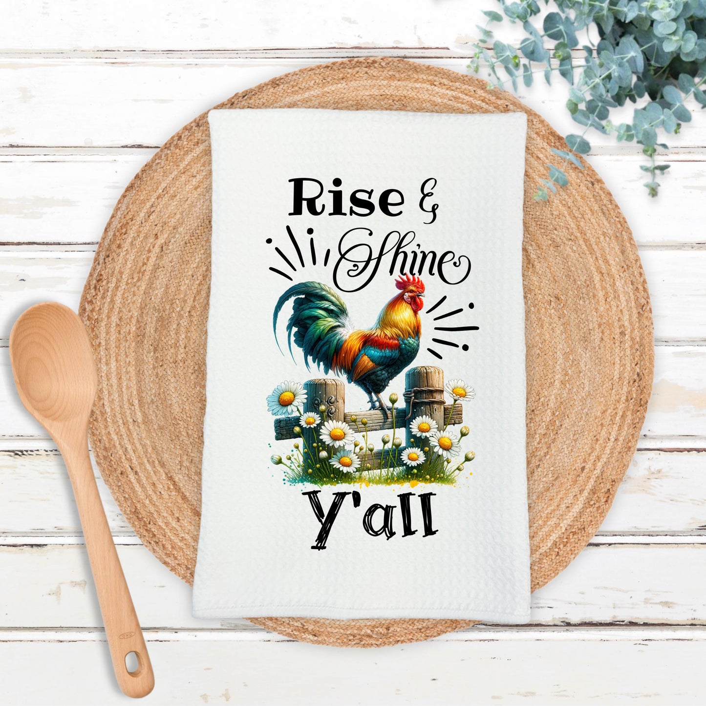 Chicken and Daisies Waffle Weave Towel, Unique Gifts for Chicken Lovers, Fun Kitchen Decor, Rise Shine Decor, Charming Towel, Hostess Gift