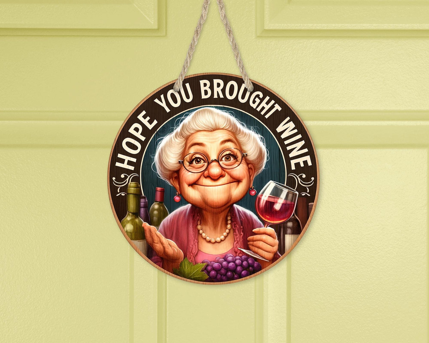 Wine Lovers Aluminum Round Door Wreath - Hope You Brought Wine - Unique Front Porch Decor Funny New Home Gift for Sisters