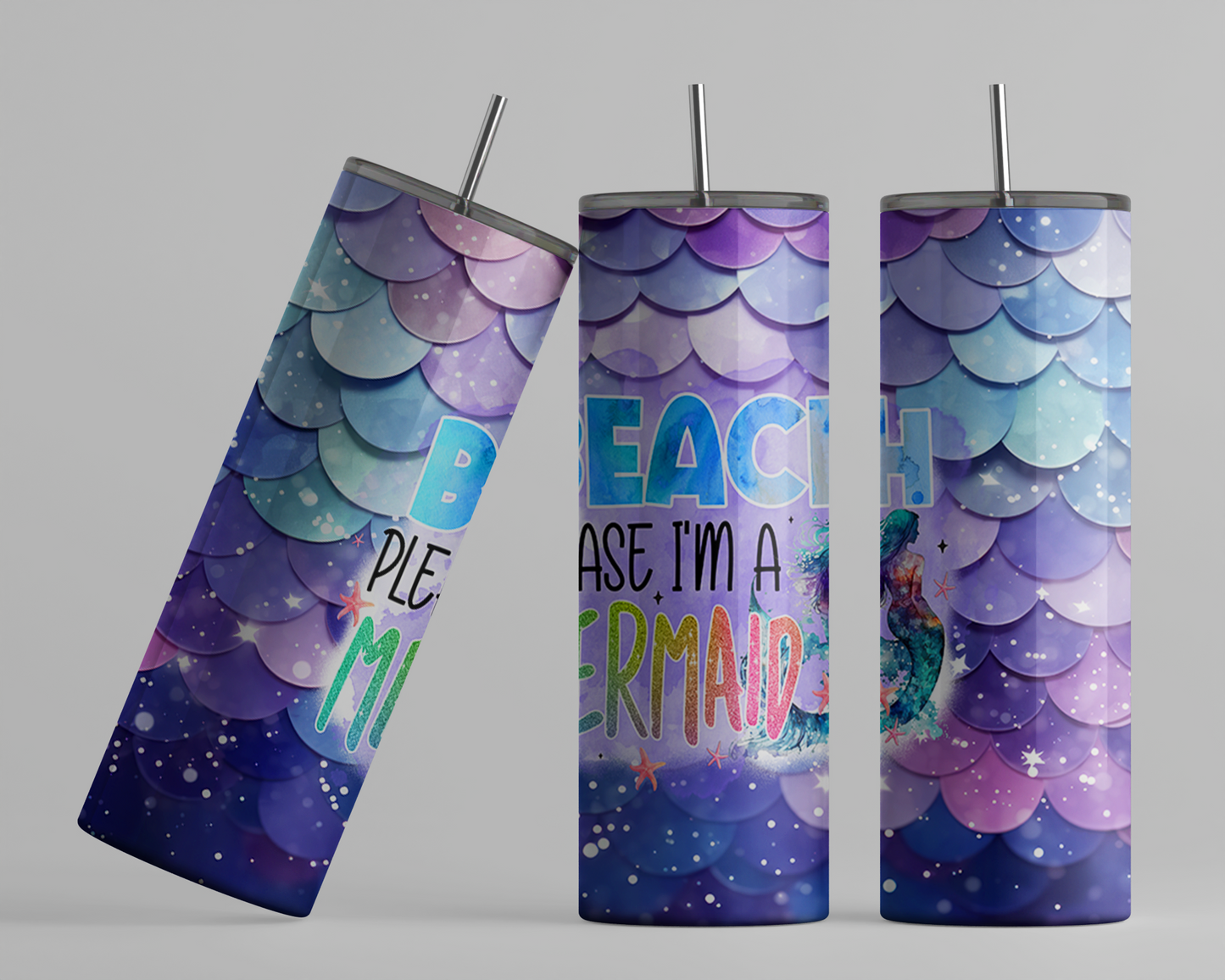 Mermaid Tumbler, Beach Please Cup, Gift for Beachgoers, 20oz Tumbler with Straw and Lid