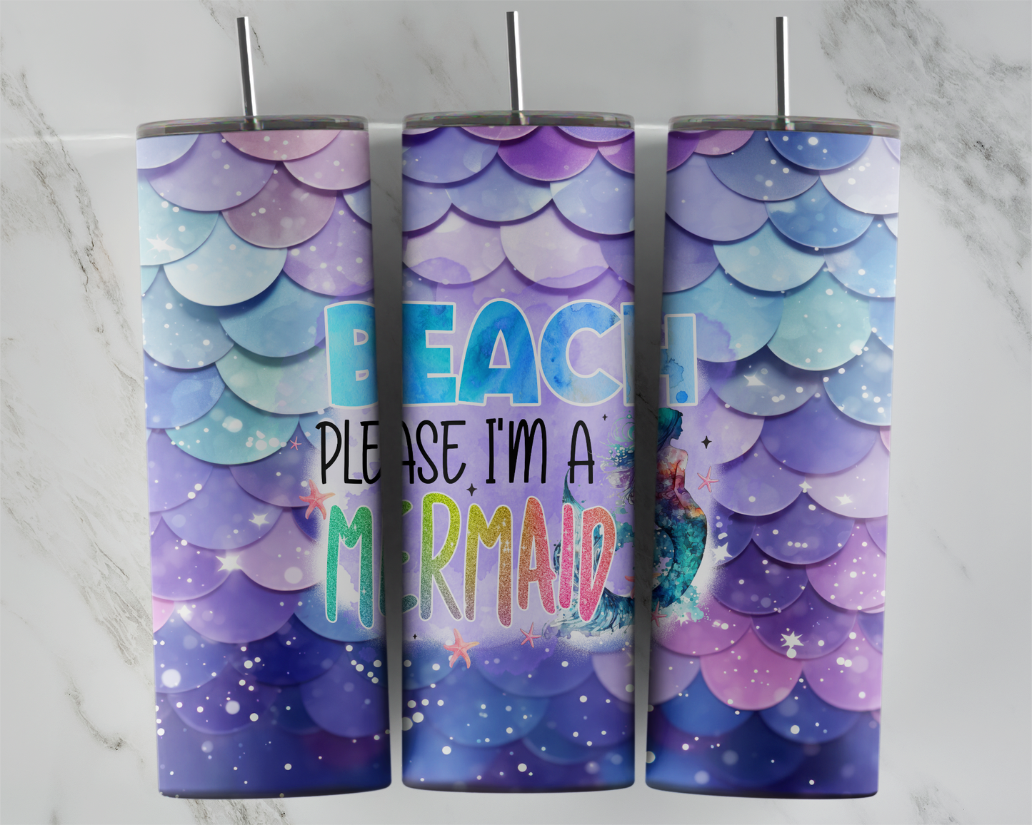 Mermaid Tumbler, Beach Please Cup, Gift for Beachgoers, 20oz Tumbler with Straw and Lid