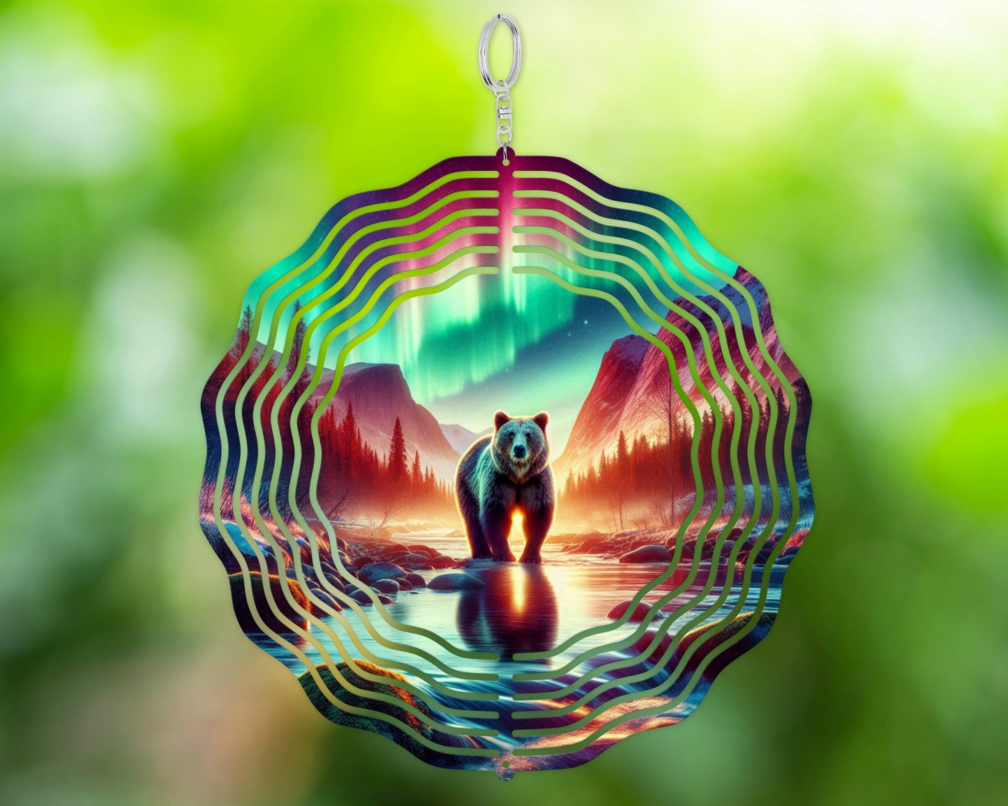 Bear Mountain Wind Spinner, Northern Light Yard Art, Unique Gift for Mothers Day, Garden Wind Spinner, Bear Lover Gift, Housewarming Gift