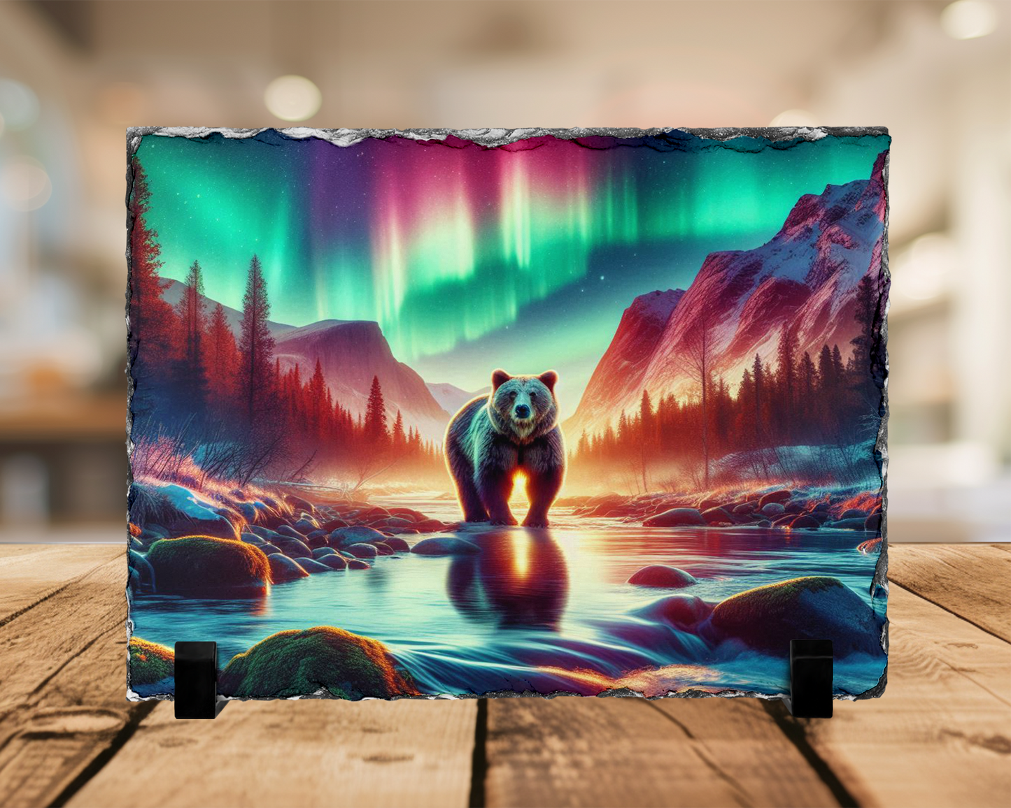 Northern Lights Bear Slate, Outdoor Lover Gift, Aurora Borealis