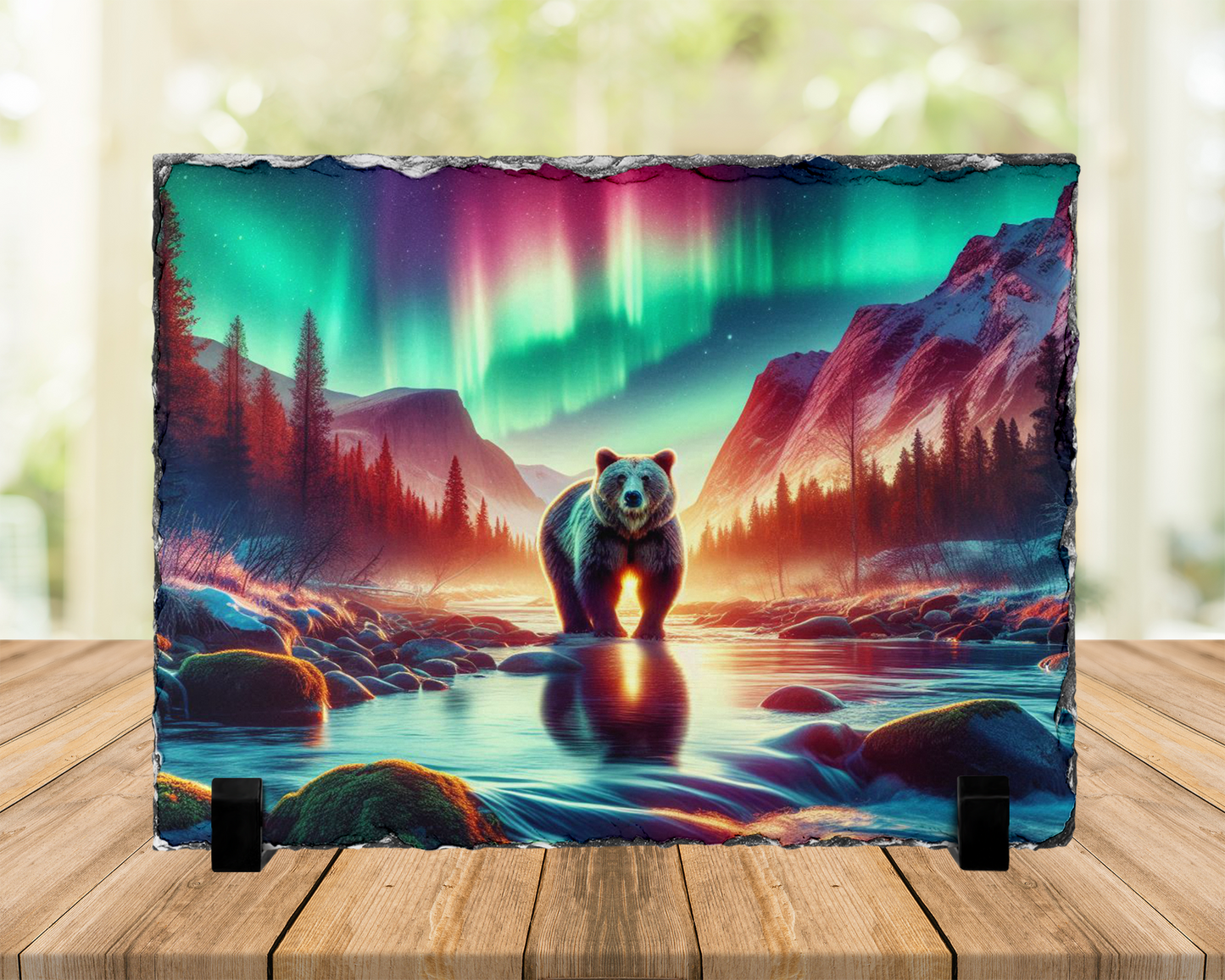Northern Lights Bear Slate, Outdoor Lover Gift, Aurora Borealis