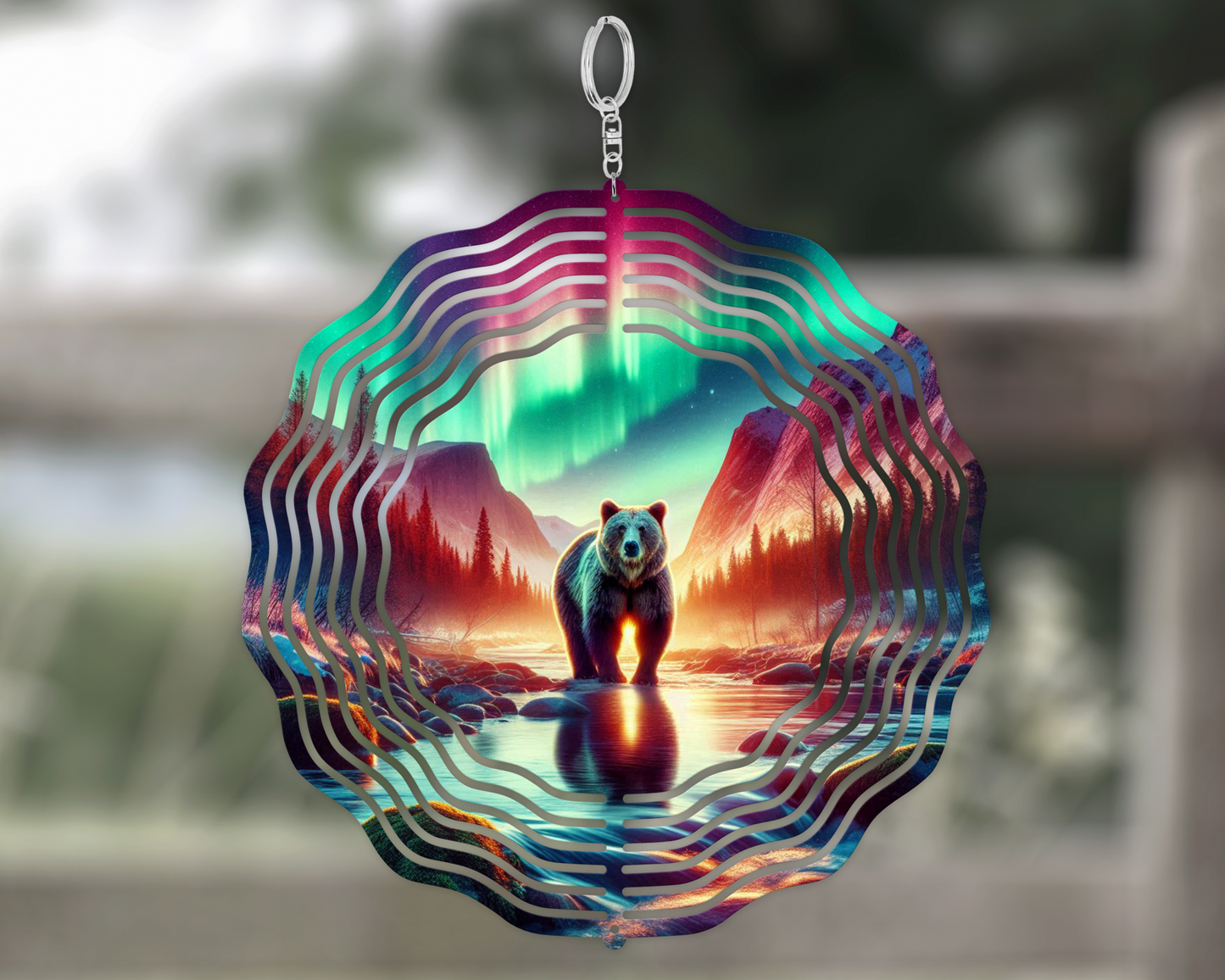 Bear Mountain Wind Spinner, Northern Light Yard Art, Unique Gift for Mothers Day, Garden Wind Spinner, Bear Lover Gift, Housewarming Gift