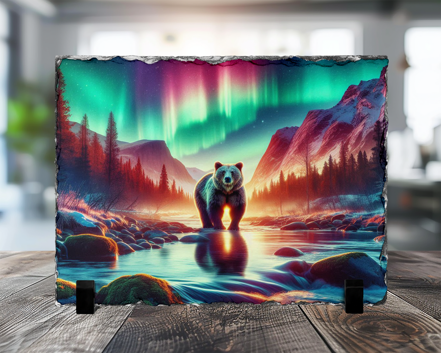Northern Lights Bear Slate, Outdoor Lover Gift, Aurora Borealis